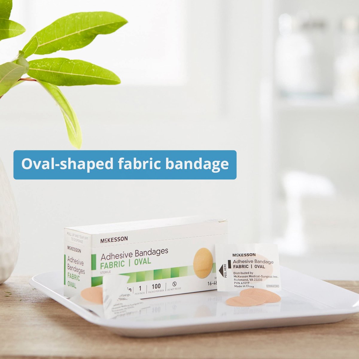 McKesson Pflaster, steril, Stoff, oval, 1 x 1 1/4 Zoll, 100 Stück, 1 Packung
