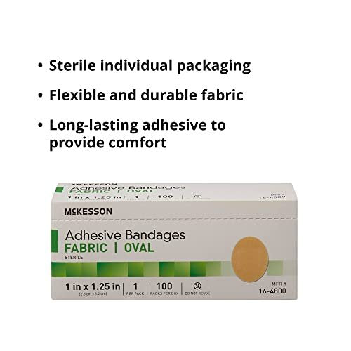 McKesson Pflaster, steril, Stoff, oval, 1 x 1 1/4 Zoll, 100 Stück, 1 Packung