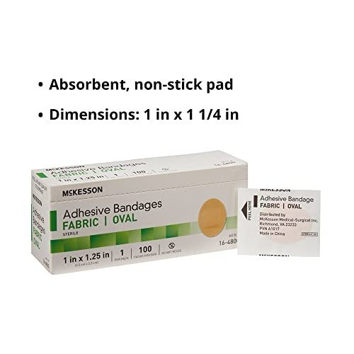 McKesson Pflaster, steril, Stoff, oval, 1 x 1 1/4 Zoll, 100 Stück, 1 Packung
