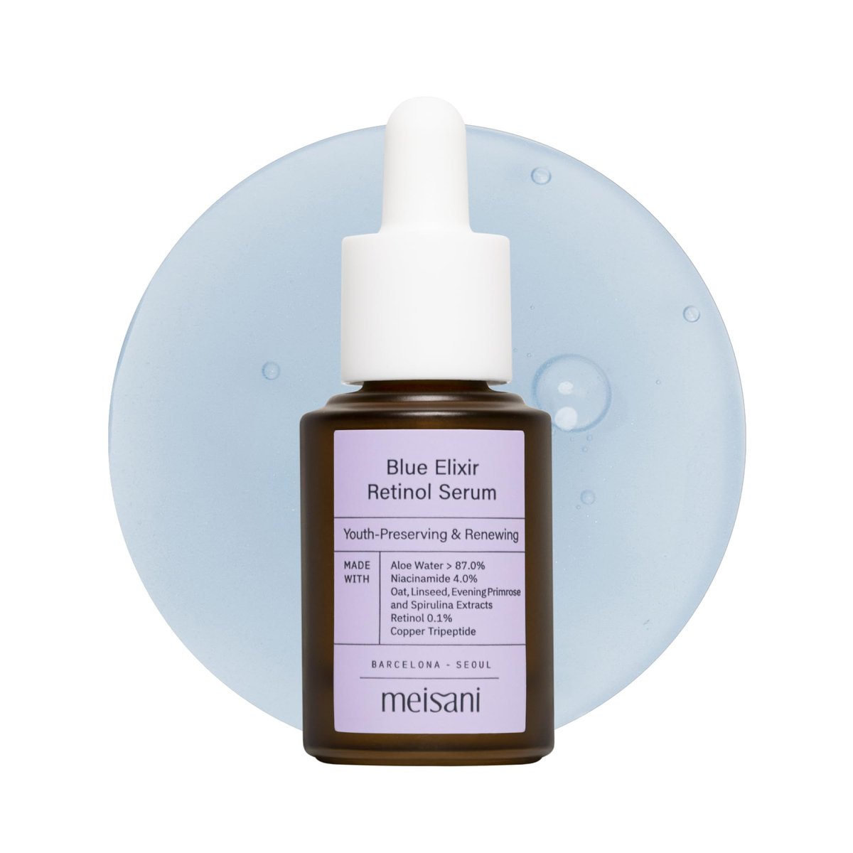 Meisani Blue Elixir Retinol Serum – Verjüngendes & beruhigendes Serum mit Kupferpeptiden, Niacinamid & Aloe Wasser | Koreanische vegane Hautpflege | 15 ml