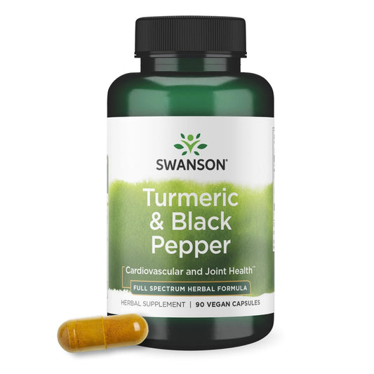Swanson Premium Kurkuma & Schwarzer Pfeffer Antioxidantien Komplex - 90 vegane Kapseln, Gelenk-, Verdauungs- und Kreislaufunterstützung, nicht-GVO, bio