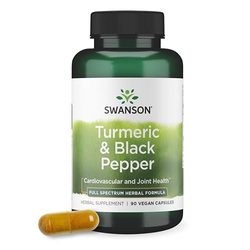 Swanson Premium Kurkuma & Schwarzer Pfeffer Antioxidantien Komplex - 90 vegane Kapseln, Gelenk-, Verdauungs- und Kreislaufunterstützung, nicht-GVO, bio