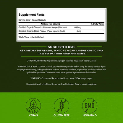Swanson Premium Kurkuma & Schwarzer Pfeffer Antioxidantien Komplex - 90 vegane Kapseln, Gelenk-, Verdauungs- und Kreislaufunterstützung, nicht-GVO, bio