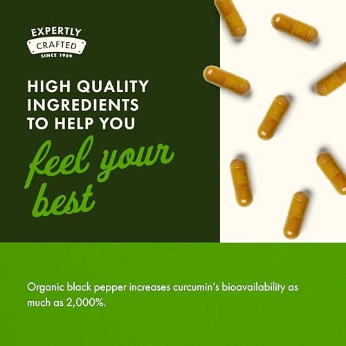Swanson Premium Kurkuma & Schwarzer Pfeffer Antioxidantien Komplex - 90 vegane Kapseln, Gelenk-, Verdauungs- und Kreislaufunterstützung, nicht-GVO, bio