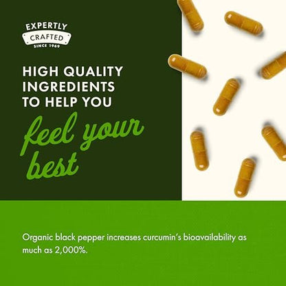 Swanson Premium Kurkuma & Schwarzer Pfeffer Antioxidantien Komplex - 90 vegane Kapseln, Gelenk-, Verdauungs- und Kreislaufunterstützung, nicht-GVO, bio