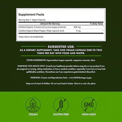 Swanson Premium Kurkuma & Schwarzer Pfeffer Antioxidantien Komplex - 90 vegane Kapseln, Gelenk-, Verdauungs- und Kreislaufunterstützung, nicht-GVO, bio