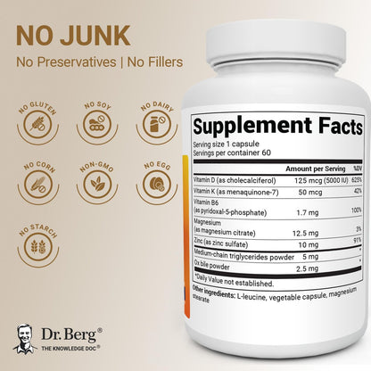 Dr. Berg Maximum Stärke 2-in-1 Vitamin D3 K2 5.000 IE | Natürlich gewonnenes D3 | 4-fach laborgeprüft & verifiziert | Hochabsorbierendes Formula | D3 K2 Vitamin Supplement - 60 Kapseln