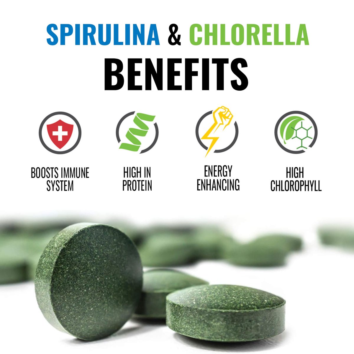 On Target Living Bio Spirulina Chlorella Reisegröße | Superfoods | USDA Bio | 250 Tabletten - 250 g (2,2 oz) | Vegan | Immununterstützung | Basenbildend | Proteinreich