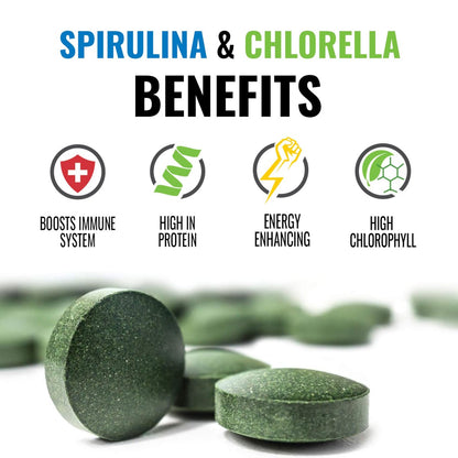 On Target Living Bio Spirulina Chlorella Reisegröße | Superfoods | USDA Bio | 250 Tabletten - 250 g (2,2 oz) | Vegan | Immununterstützung | Basenbildend | Proteinreich