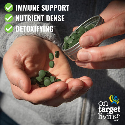 On Target Living Bio Spirulina Chlorella Reisegröße | Superfoods | USDA Bio | 250 Tabletten - 250 g (2,2 oz) | Vegan | Immununterstützung | Basenbildend | Proteinreich