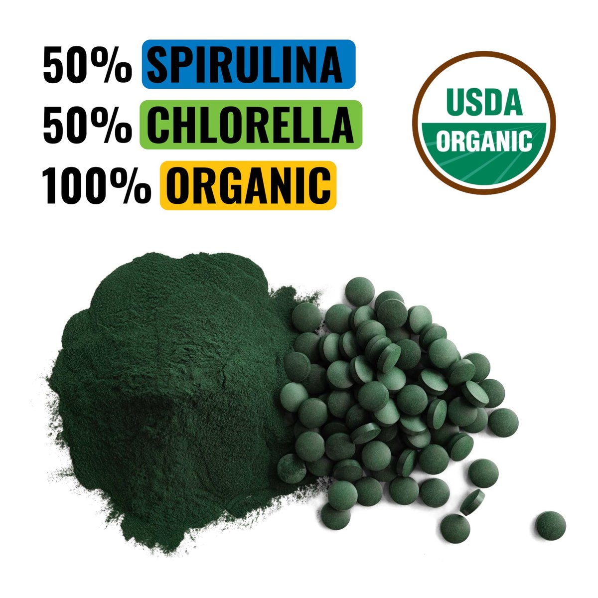 On Target Living Bio Spirulina Chlorella Reisegröße | Superfoods | USDA Bio | 250 Tabletten - 250 g (2,2 oz) | Vegan | Immununterstützung | Basenbildend | Proteinreich
