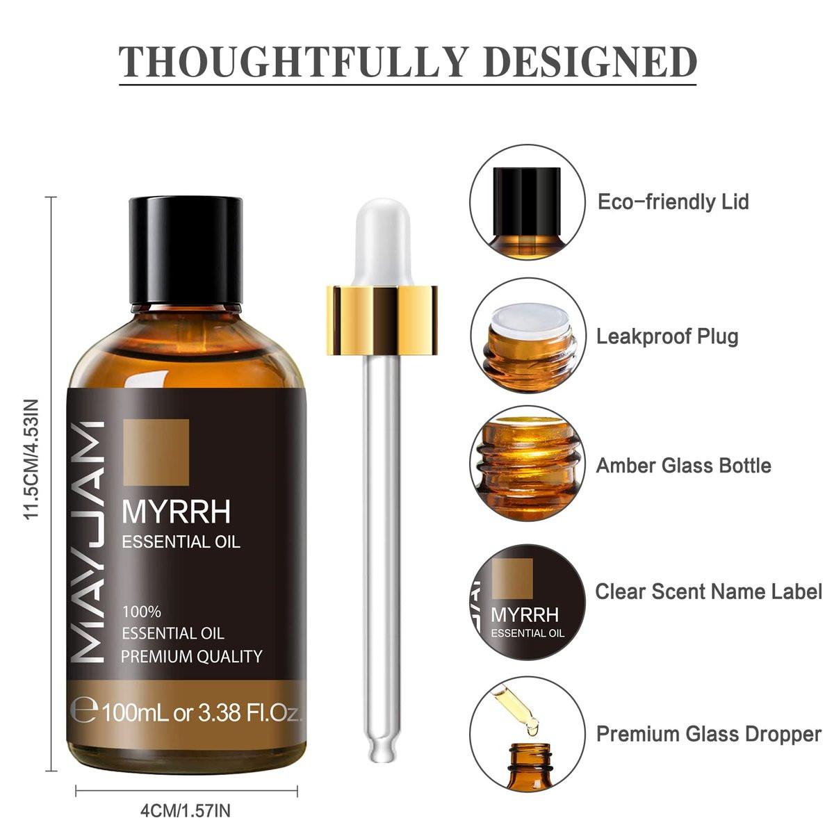 Myrrhe Ätherisches Öl 100 ml - MAYJAM Premium Myrrheöl mit Glaspipette, ideal für Diffuser und Kerzenherstellung
