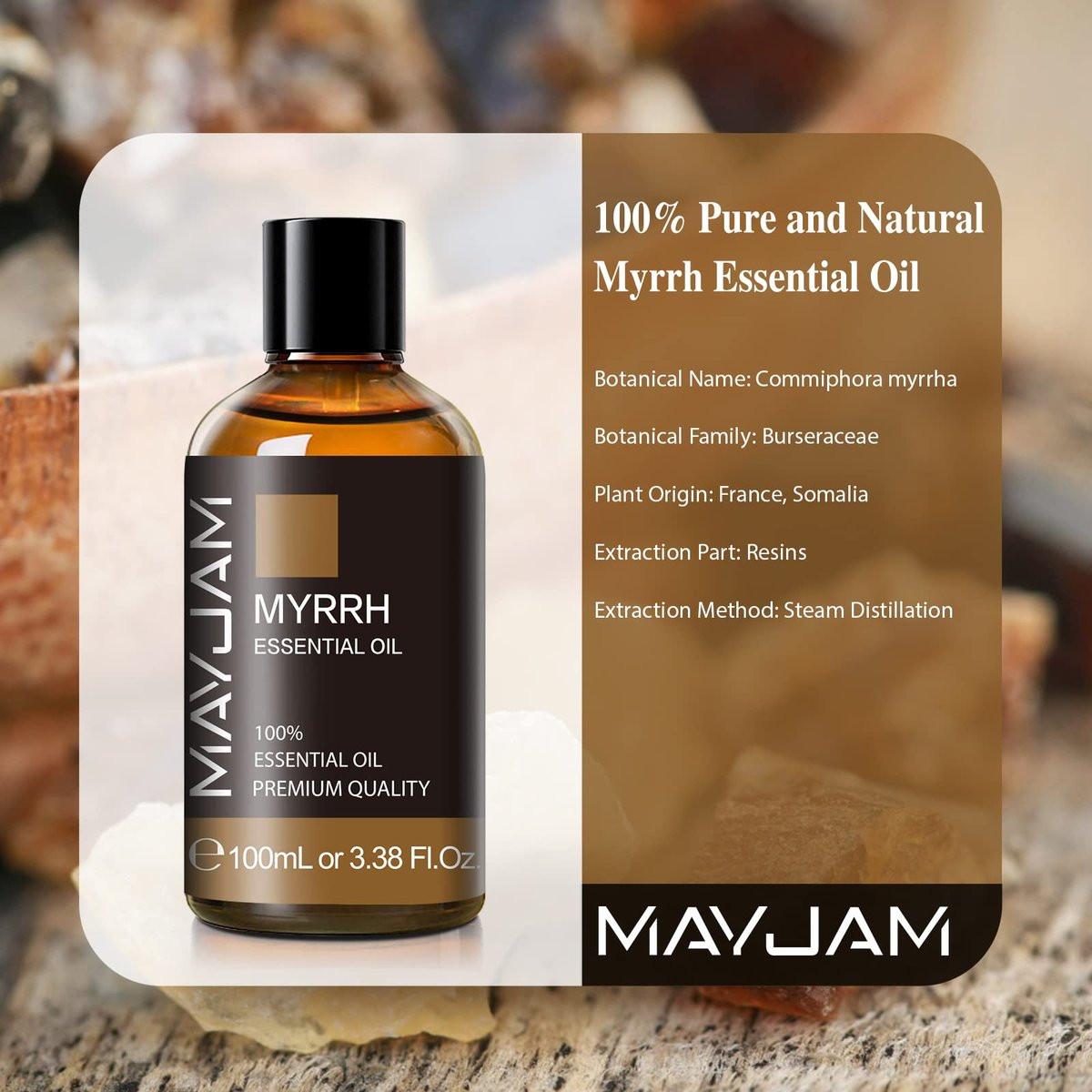 Myrrhe Ätherisches Öl 100 ml - MAYJAM Premium Myrrheöl mit Glaspipette, ideal für Diffuser und Kerzenherstellung