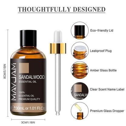 Sandelholz ätherisches Öl 30 ml – MAYJAM Premium Aromatherapieöl für Diffuser, Kerzenherstellung, Zuhause, Büro, Auto, Yoga