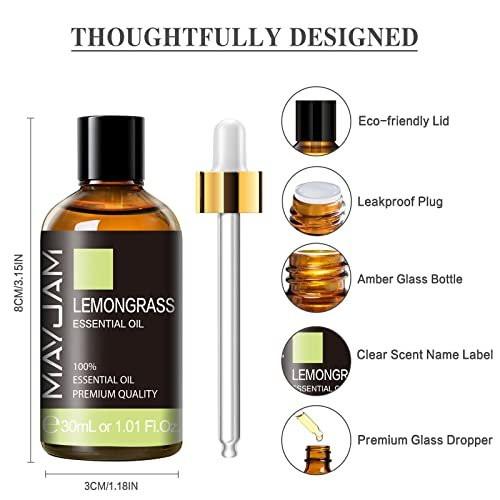 MAYJAM Zitronengras Bio Ätherisches Öl 30 ml – 100% reines Lemongrass Öl für Aromatherapie Diffuser, Kerzen- und Seifenherstellung