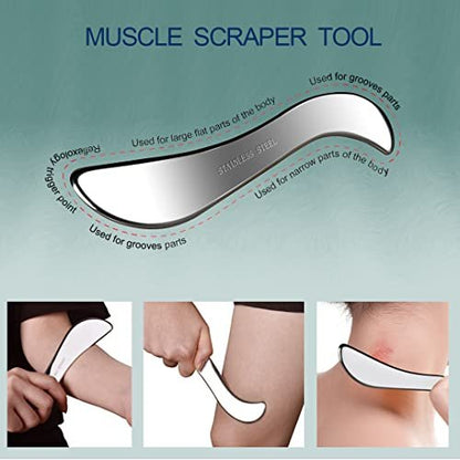 BYYDDIY 2-in-1 Edelstahl Muskel Scraper Set - Gua Sha Massage Scraper für Tiefengewebe-Massage