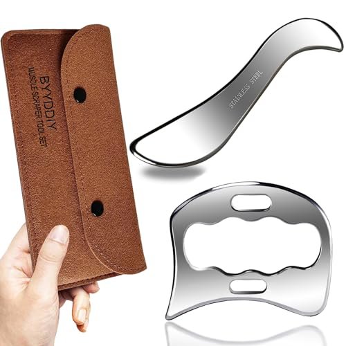 BYYDDIY 2-in-1 Edelstahl Muskel Scraper Set - Gua Sha Massage Scraper für Tiefengewebe-Massage