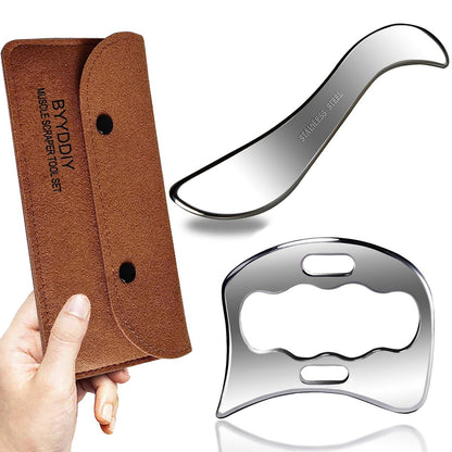 BYYDDIY 2-in-1 Edelstahl Muskel Scraper Set - Gua Sha Massage Scraper für Tiefengewebe-Massage