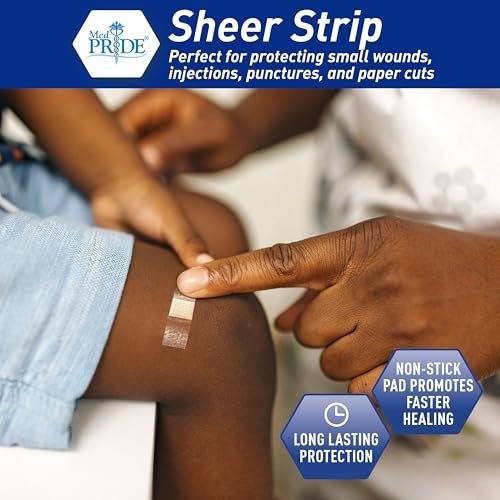 MED PRIVE Junior Strip Verbände für Finger, 100 Stück, 3/8 Zoll x 1,5 Zoll, hypoallergen, latexfrei, nicht haftendes Pad