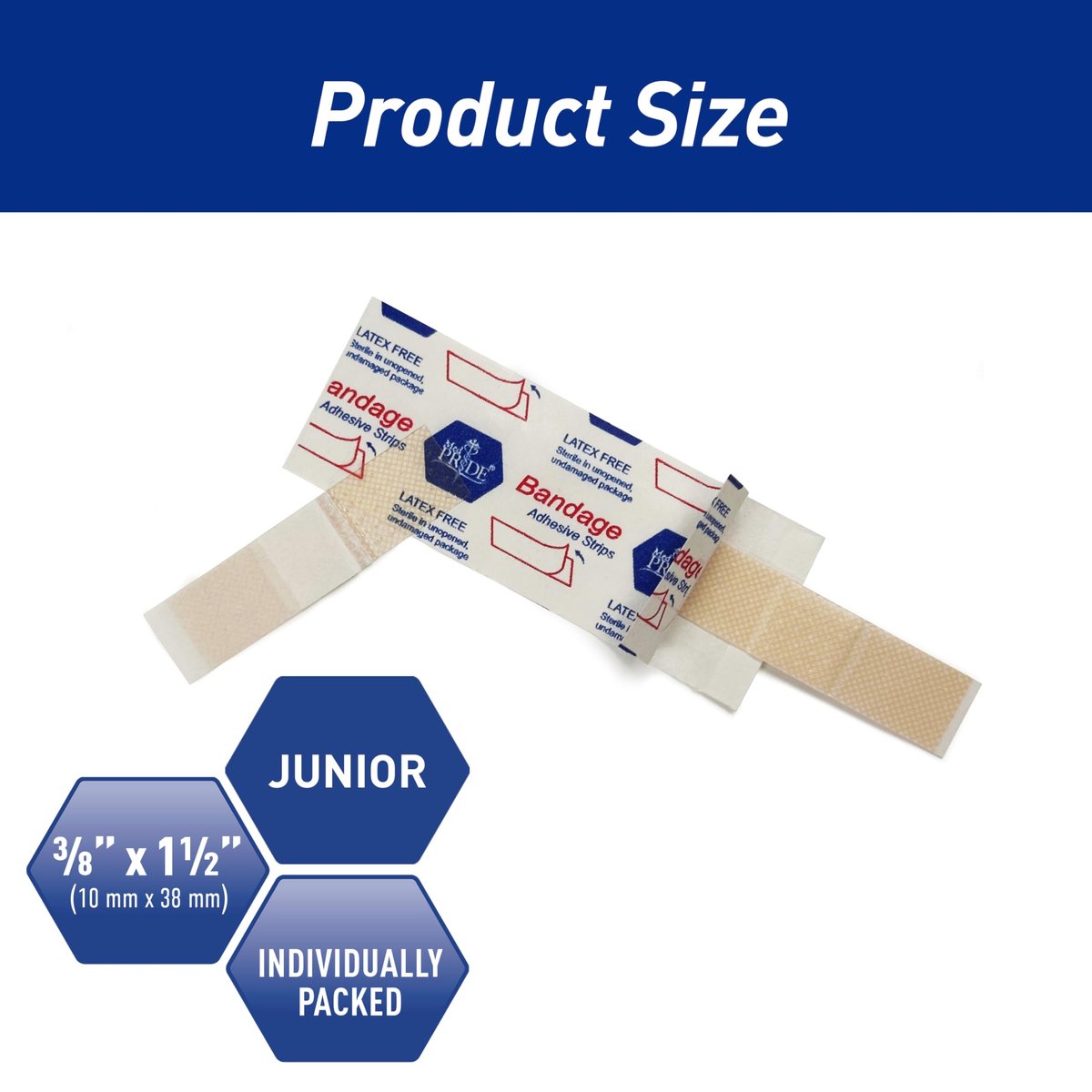 MED PRIVE Junior Strip Verbände für Finger, 100 Stück, 3/8 Zoll x 1,5 Zoll, hypoallergen, latexfrei, nicht haftendes Pad