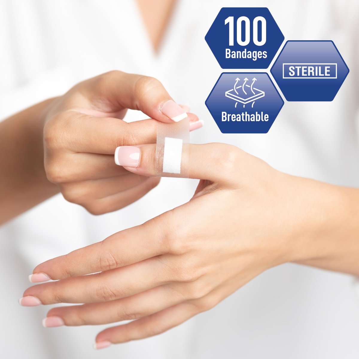 MED PRIDE Sheer-Pflaster, Latexfrei, für empfindliche Haut, steril, nicht haftendes Pad, hypoallergen, haftende Erste-Hilfe-Streifen, 100 Stück (1,9 cm x 7,6 cm)