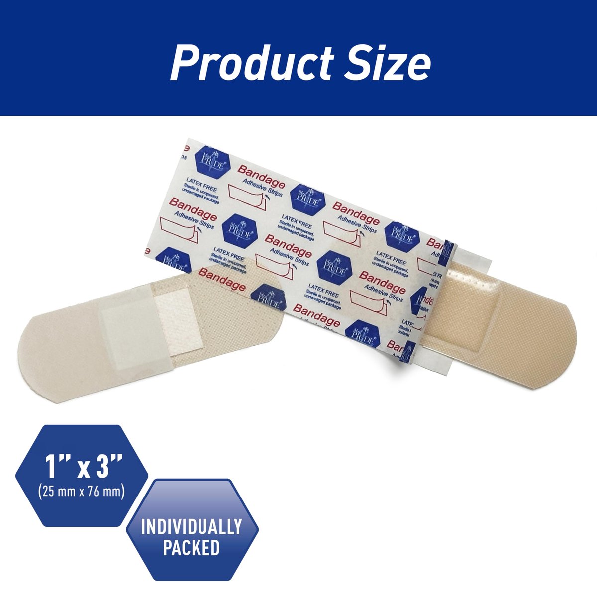 MED PRIDE Durchsichtige Pflaster, Latexfrei für Empfindliche Haut, Sterile Kunststoffstreifen mit Saugkompresse, Hypoallergener Kleber, 100 Stück (1" x 3")