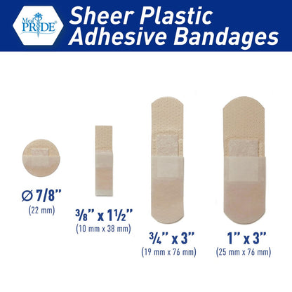 MED PRIDE Durchsichtige Pflaster, Latexfrei für Empfindliche Haut, Sterile Kunststoffstreifen mit Saugkompresse, Hypoallergener Kleber, 100 Stück (1" x 3")