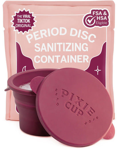 Pixie Menstruationsbecher Sterilisator Kompakt – Zusammenklappbarer Reinigungsbehälter für Menstruationstassen & -scheiben – Mikrowellengeeignet – Wiederverwendbar – Für öffentliche Toiletten, Camping & Wohnheime – Farbe: Pflaume