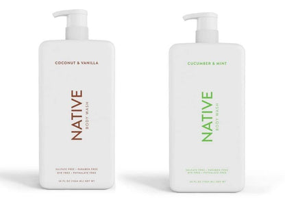 Native Duschgel Coconut & Vanilla, Cucumber & Mint – 36 oz Flasche mit Pumpe – 2er-Pack