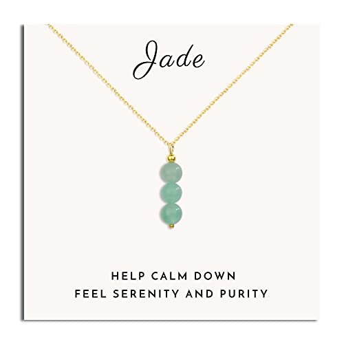 SmileBelle Jade Kette für Damen, Zarte Kristallkette mit Jadeperlen, Grüne Halskette mit Kristall-Anhänger als Geschenk zum Jahrestag oder Geburtstag für Mädchen