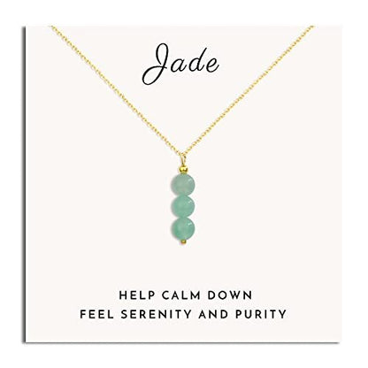 SmileBelle Jade Kette für Damen, Zarte Kristallkette mit Jadeperlen, Grüne Halskette mit Kristall-Anhänger als Geschenk zum Jahrestag oder Geburtstag für Mädchen