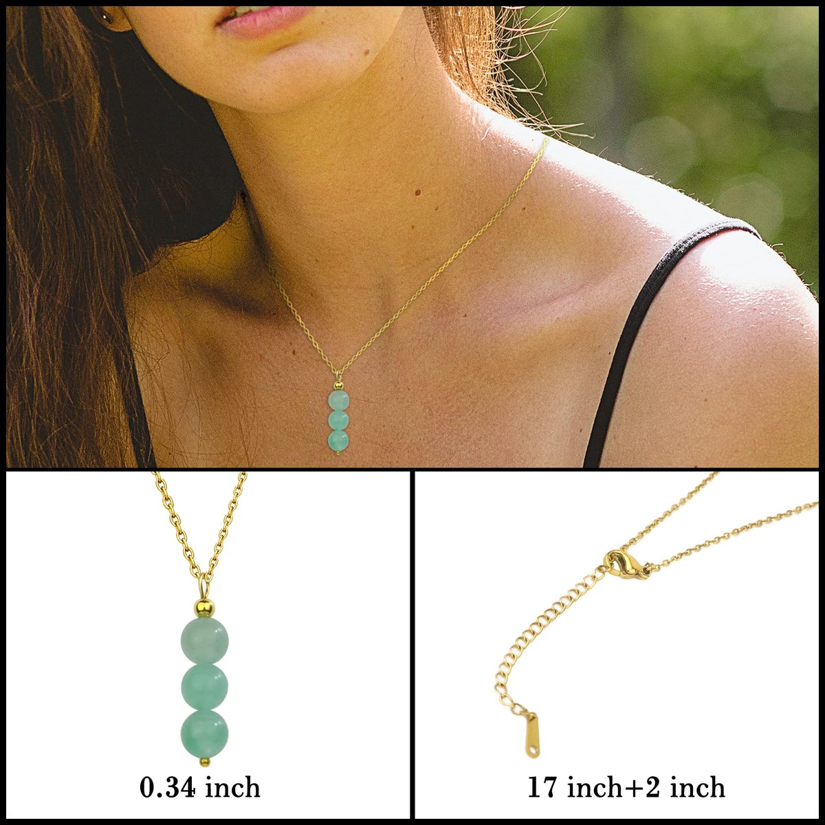 SmileBelle Jade Kette für Damen, Zarte Kristallkette mit Jadeperlen, Grüne Halskette mit Kristall-Anhänger als Geschenk zum Jahrestag oder Geburtstag für Mädchen