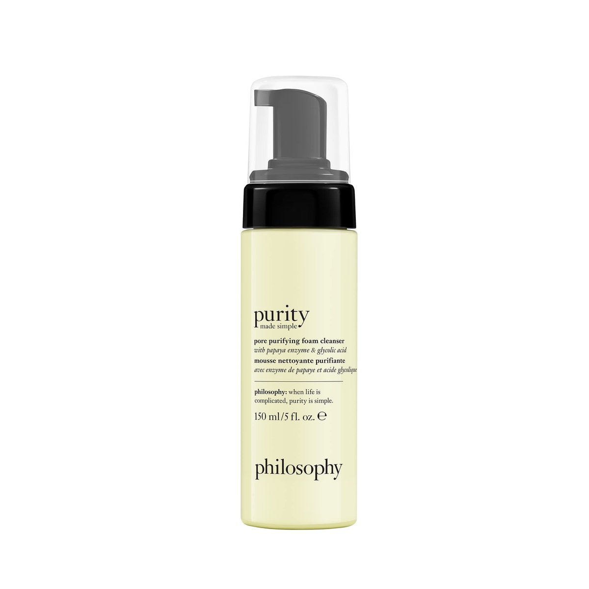 philosophy purity made simple reinigender Gesichtsschaum mit Papaya-Enzym & Glykolsäure – porentiefe Reinigung, 148 ml