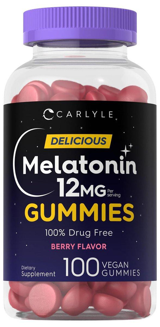 Carlyle Melatonin Gummies 12mg – 100 Stück | Beerengeschmack | Veganes Schlafmittel | Non-GMO, Glutenfrei