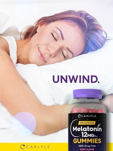 Carlyle Melatonin Gummies 12mg – 100 Stück | Beerengeschmack | Veganes Schlafmittel | Non-GMO, Glutenfrei