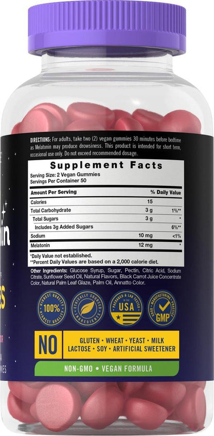 Carlyle Melatonin Gummies 12mg – 100 Stück | Beerengeschmack | Veganes Schlafmittel | Non-GMO, Glutenfrei
