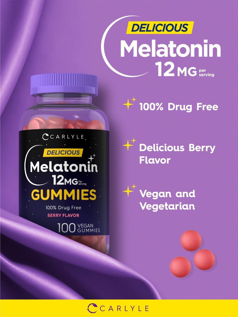 Carlyle Melatonin Gummies 12mg – 100 Stück | Beerengeschmack | Veganes Schlafmittel | Non-GMO, Glutenfrei