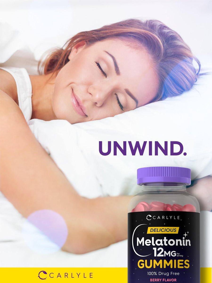 Carlyle Melatonin Gummies 12mg – 100 Stück | Beerengeschmack | Veganes Schlafmittel | Non-GMO, Glutenfrei