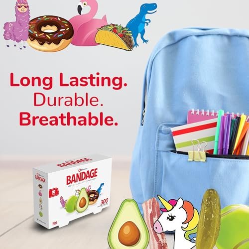 BioSwiss Pflaster-Set - 300 bunte Tier-, Spaß- und Lebensmittel-Formen, selbstklebend, latexfrei, steril