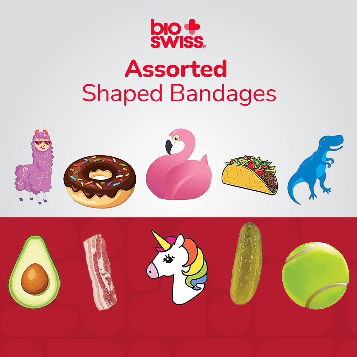 BioSwiss Pflaster-Set - 300 bunte Tier-, Spaß- und Lebensmittel-Formen, selbstklebend, latexfrei, steril