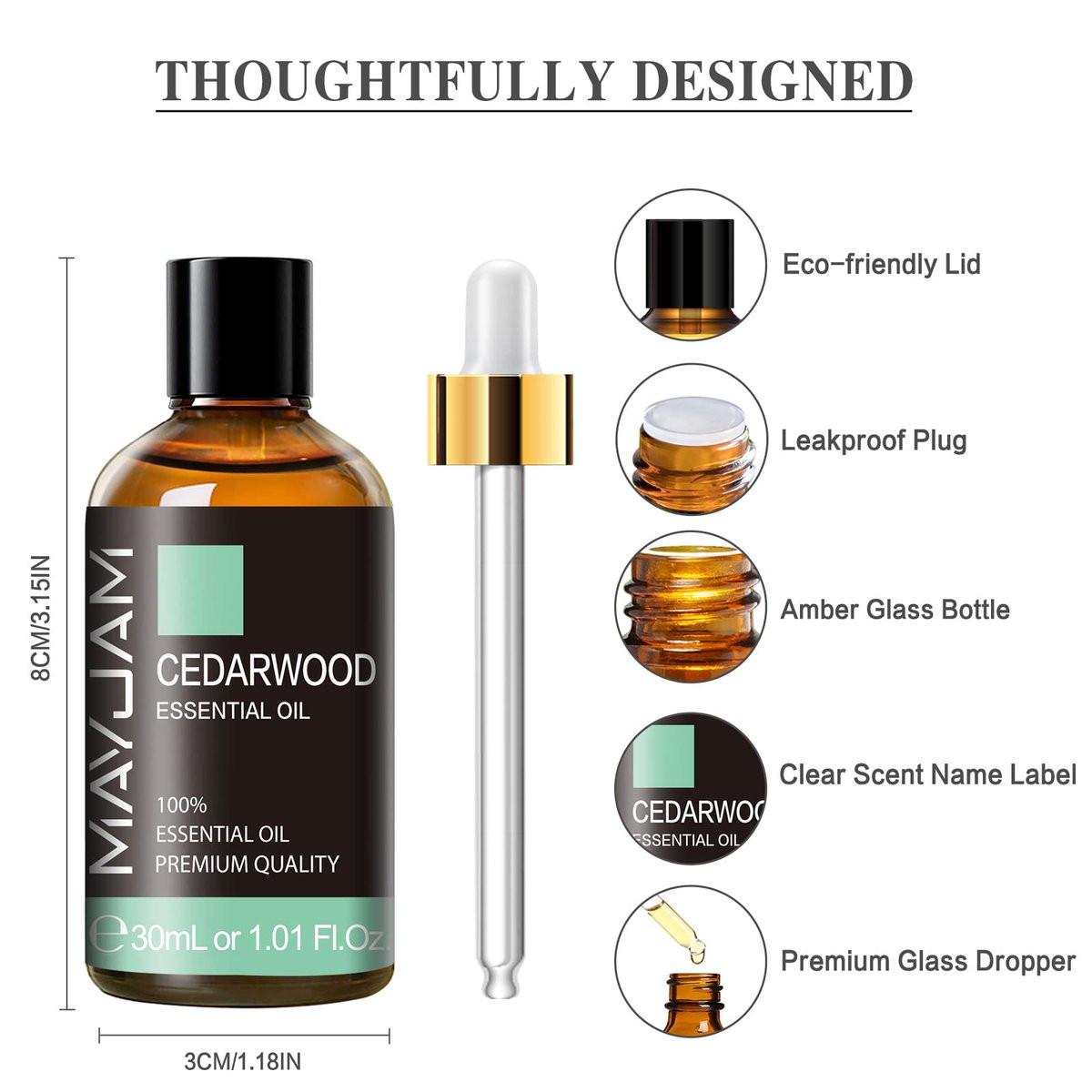MAYJAM Zedernholz Ätherisches Öl 30ml - Premium Qualität für Massage, Diffuser, Kerzenherstellung & DIY Seife