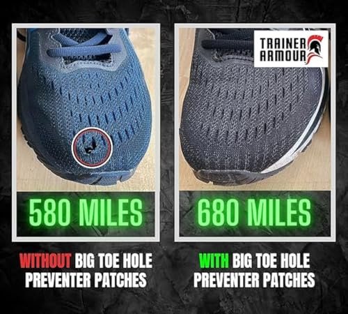 Brit Patch (vormals Trainer Armour) Big Toe Loch Präventivpflaster für Stoffschuhe. Selbstklebende Patches mit cleverem Applikator. Auch für Schuhreparatur (Schwarz, (A) Links & Rechts Fuß - Paar)