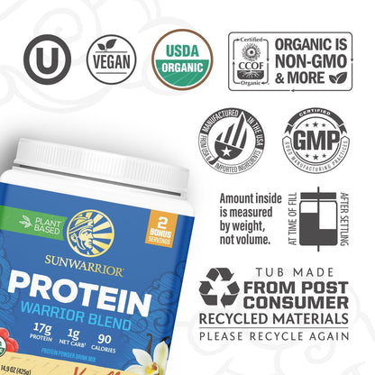Bio pflanzliches Proteinpulver | Veganes Bio-Proteinpulver Vanillegeschmack mit BCAA-Aminosäuren & Hanfsamen-Erbsen-Mischung | Nicht-GMO, Soja-, Milch- und glutenfrei (Vanille, 17 Portionen)