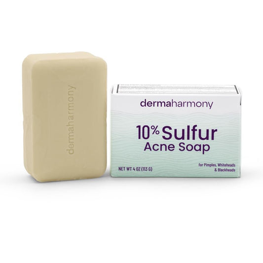 Dermaharmony 10% Schwefel Akne Seife, Akne Behandlung Seife für Gesicht & Körper, 113 g – Hilft Akne, Pickel, Mitesser & Whiteheads zu reduzieren – Nicht komedogen, Hergestellt in USA