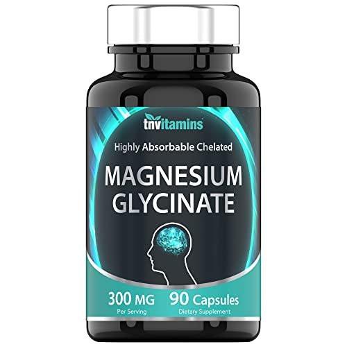 tnvitamins Magnesium Glycinat 300mg, 90 Kapseln | Hochabsorbierendes cheliertes Magnesium für Schlaf, Ruhe und Muskelunterstützung* | Non-GMO, Sanft, Nicht abführend | TNVitamins