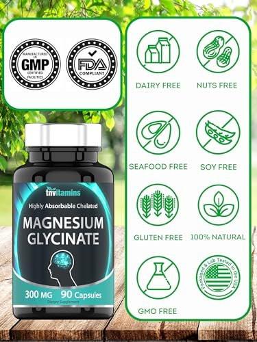 tnvitamins Magnesium Glycinat 300mg, 90 Kapseln | Hochabsorbierendes cheliertes Magnesium für Schlaf, Ruhe und Muskelunterstützung* | Non-GMO, Sanft, Nicht abführend | TNVitamins