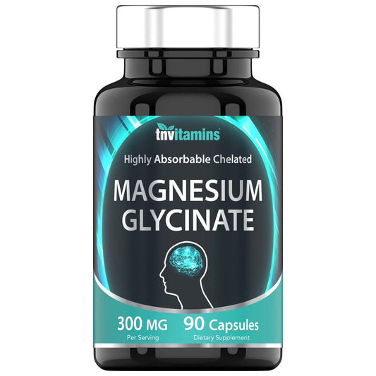 tnvitamins Magnesium Glycinat 300mg, 90 Kapseln | Hochabsorbierendes cheliertes Magnesium für Schlaf, Ruhe und Muskelunterstützung* | Non-GMO, Sanft, Nicht abführend | TNVitamins