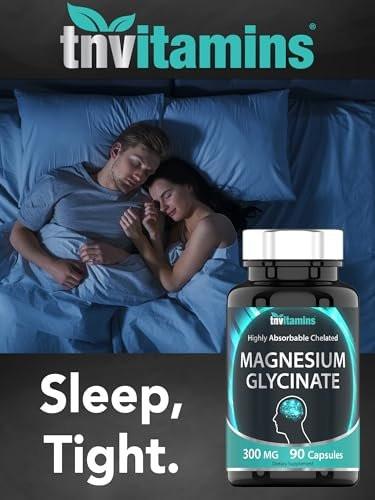tnvitamins Magnesium Glycinat 300mg, 90 Kapseln | Hochabsorbierendes cheliertes Magnesium für Schlaf, Ruhe und Muskelunterstützung* | Non-GMO, Sanft, Nicht abführend | TNVitamins