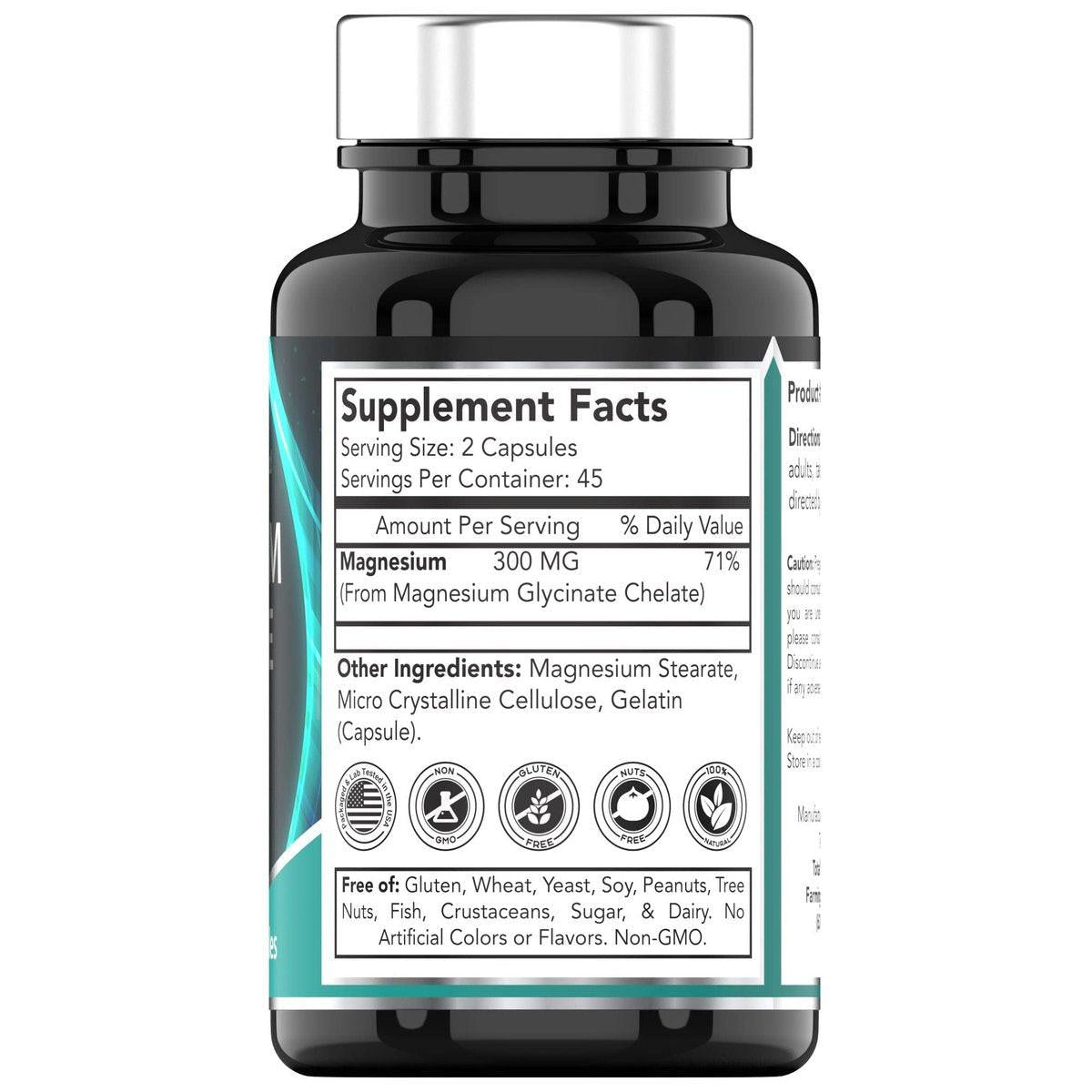 tnvitamins Magnesium Glycinat 300mg, 90 Kapseln | Hochabsorbierendes cheliertes Magnesium für Schlaf, Ruhe und Muskelunterstützung* | Non-GMO, Sanft, Nicht abführend | TNVitamins