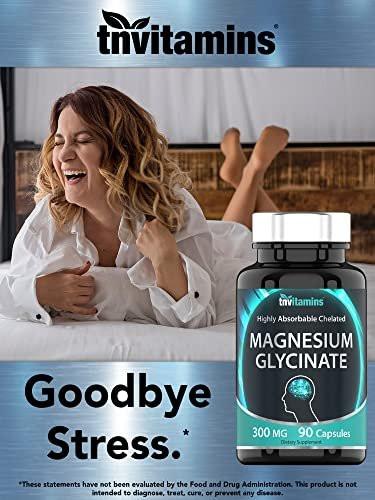 tnvitamins Magnesium Glycinat 300mg, 90 Kapseln | Hochabsorbierendes cheliertes Magnesium für Schlaf, Ruhe und Muskelunterstützung* | Non-GMO, Sanft, Nicht abführend | TNVitamins